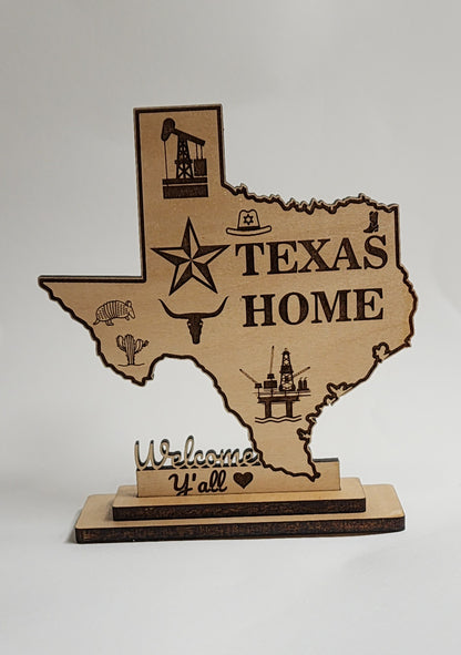 Personalized Engraved Texas Keepsake Trinket/Plaque with Wooden Base