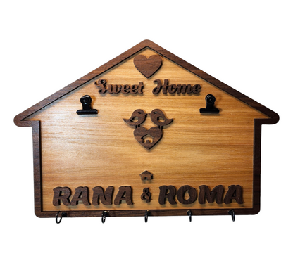 Personalized Laser Cut Wooden Home Artwork with Notepad / Sticky notes Clips / Keychain holder