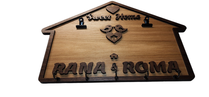 Personalized Laser Cut Wooden Home Artwork with Notepad / Sticky notes Clips / Keychain holder