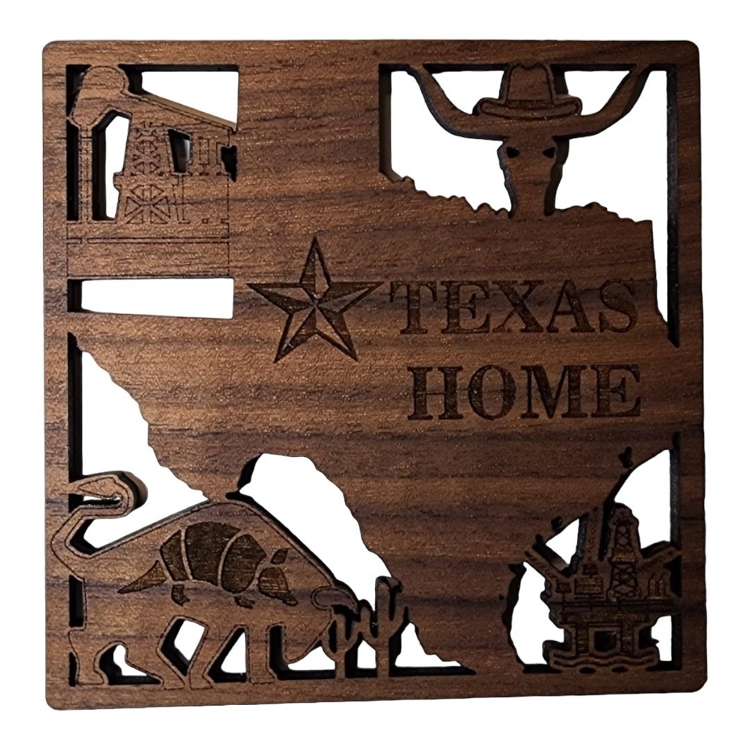 Texas-Themed Wooden Tea Coasters