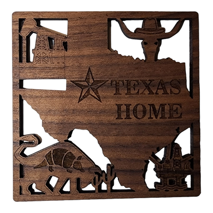 Texas-Themed Wooden Tea Coasters