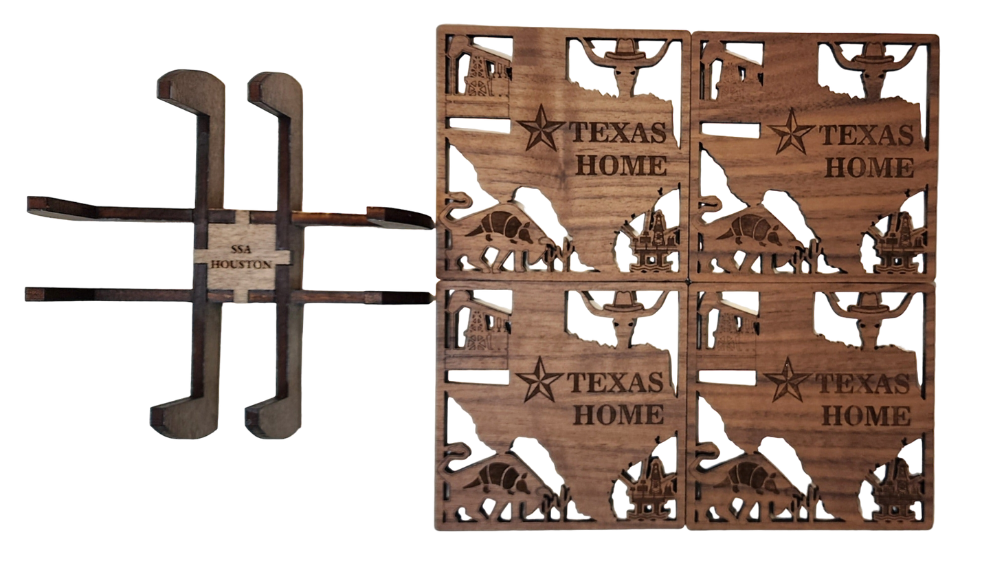 Texas-Themed Wooden Tea Coasters