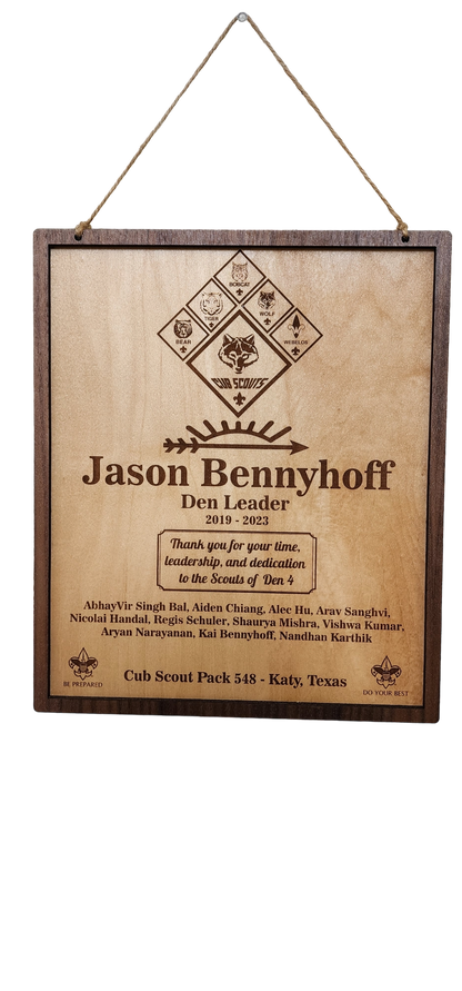 Personalized Boy Scout AOL Leader Award in Wooden Finish